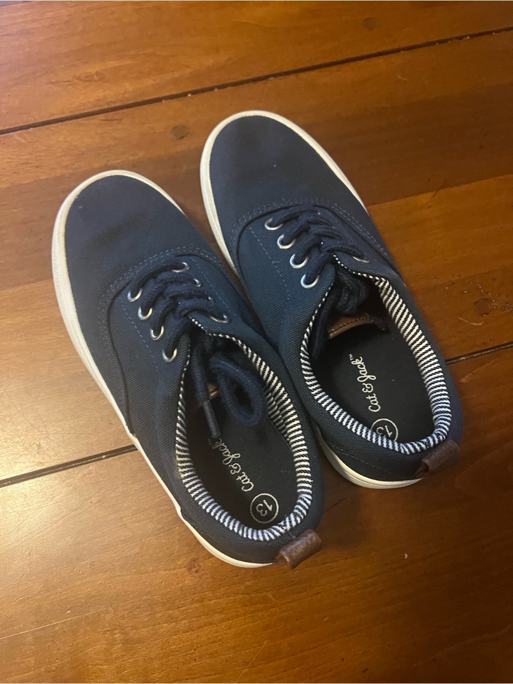 Cat & Jack Navy Canvas Lace-Up Sneakers with Striped Lining